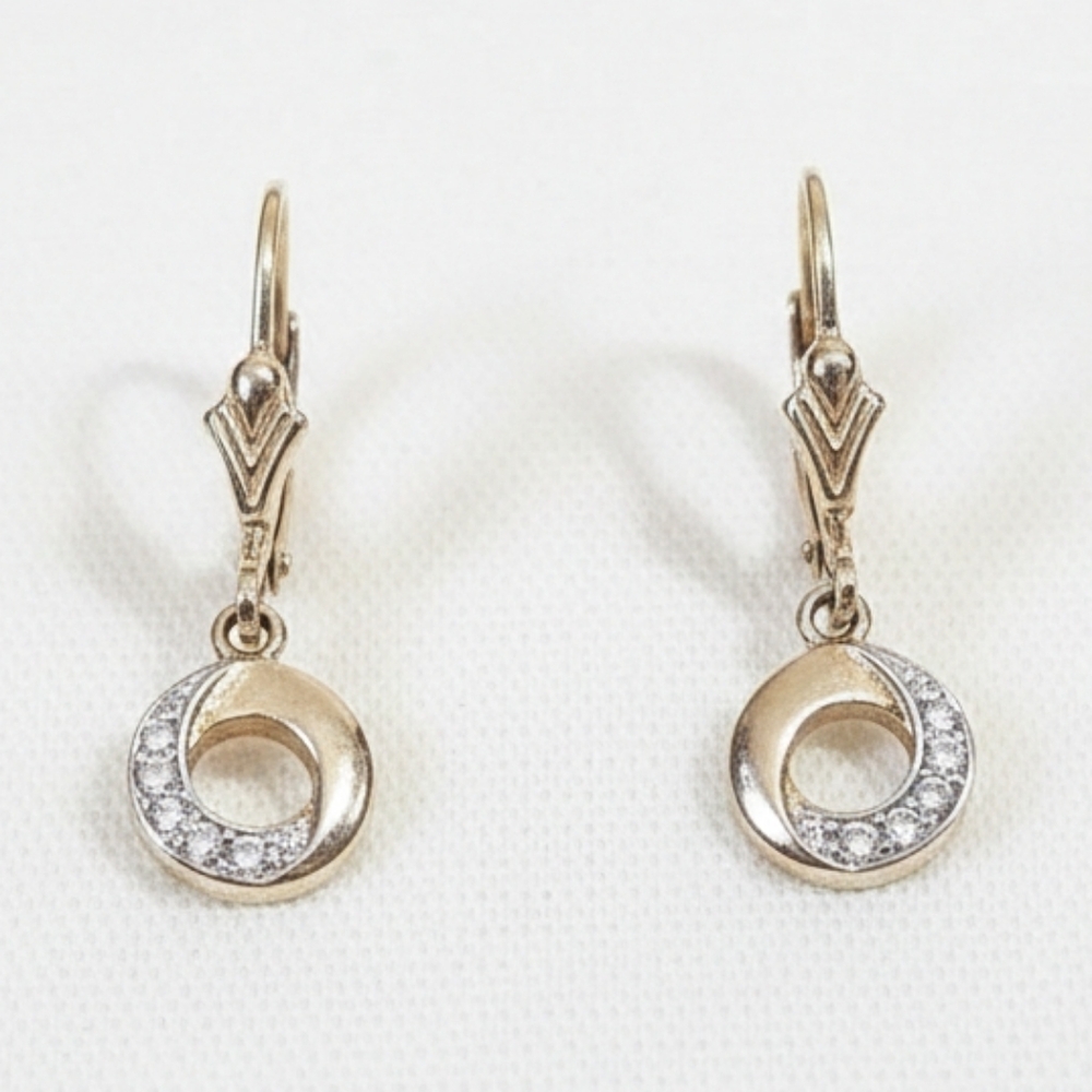 Gold Sterling Silver Natural Diamond Dangle Earrings